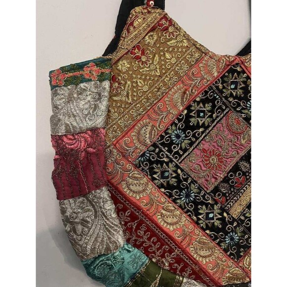 NWT Sacred Threads Magic Carpet Embellished Patchwork Colorful Lined Hobo Bag - Picture 14 of 16